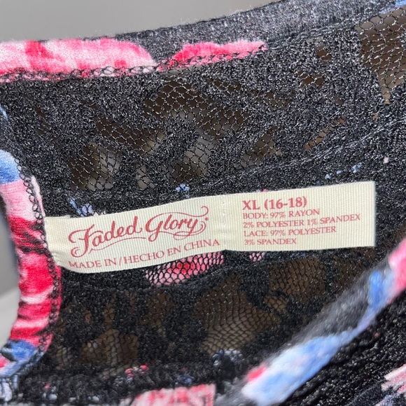 FADED GLORY Women’s Floral Lace Black Pink Blue Flowy Office Career Top - XL - Picture 3 of 7